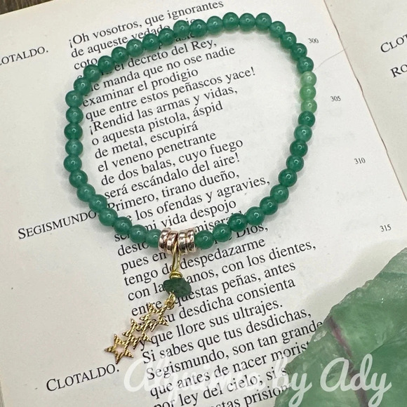 Alquimia Green Beaded Bracelet with Gold Charm - Picture 1 of 4